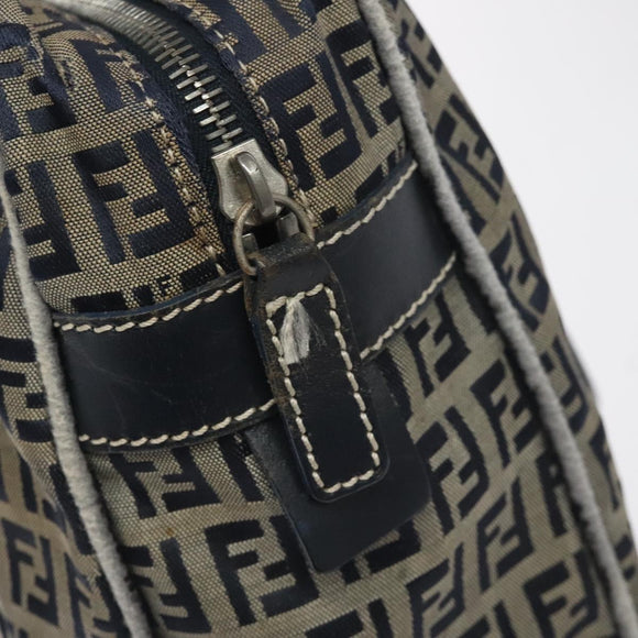 FENDI Zucchino Canvas Hand Bag Navy Silver Auth 131365