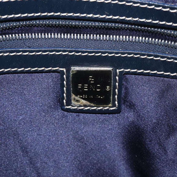 FENDI Zucchino Canvas Hand Bag Navy Silver Auth 131365