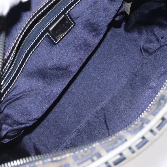 FENDI Zucchino Canvas Hand Bag Navy Silver Auth 131365
