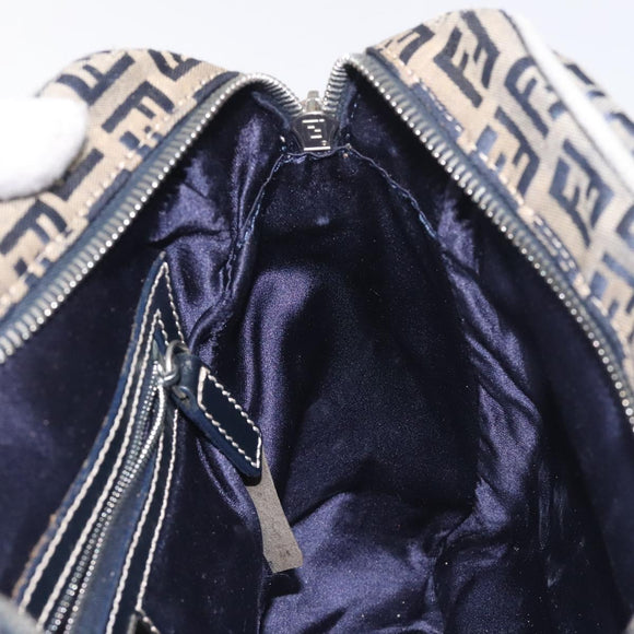 FENDI Zucchino Canvas Hand Bag Navy Silver Auth 131365