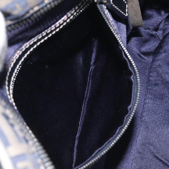 FENDI Zucchino Canvas Hand Bag Navy Silver Auth 131365