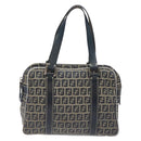 FENDI Zucchino Canvas Hand Bag Navy Silver Auth 131365-13