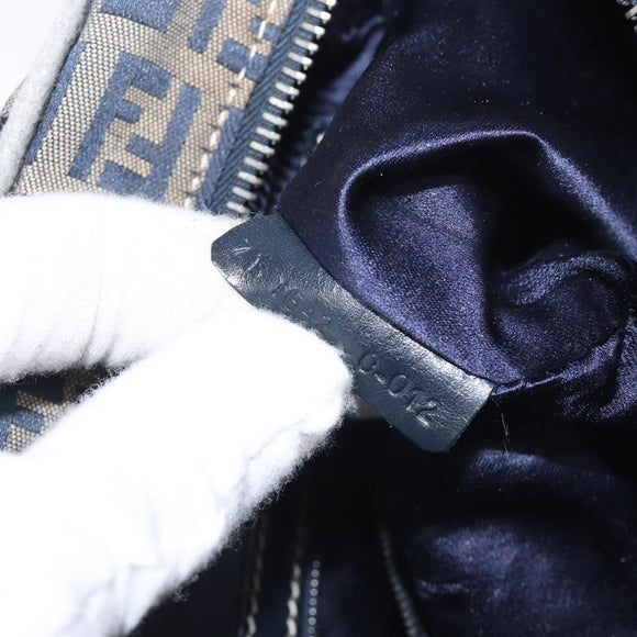 FENDI Zucchino Canvas Hand Bag Navy Silver Auth 131365