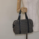 FENDI Zucchino Canvas Hand Bag Navy Silver Auth 131365-21
