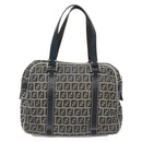 FENDI Zucchino Canvas Hand Bag Navy Silver Auth 131365-2