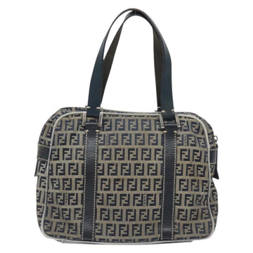 FENDI Zucchino Canvas Hand Bag Navy Silver Auth 131365 - 0