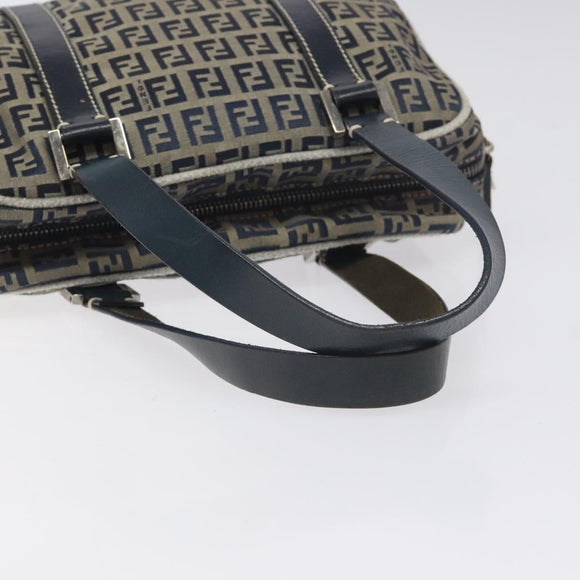 FENDI Zucchino Canvas Hand Bag Navy Silver Auth 131365