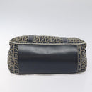 FENDI Zucchino Canvas Hand Bag Navy Silver Auth 131365-5