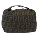 FENDI Zucca Canvas Vanity Pouch Black Brown gold Auth 131366-1