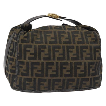 FENDI Zucca Canvas Vanity Pouch Black Brown gold Auth 131366