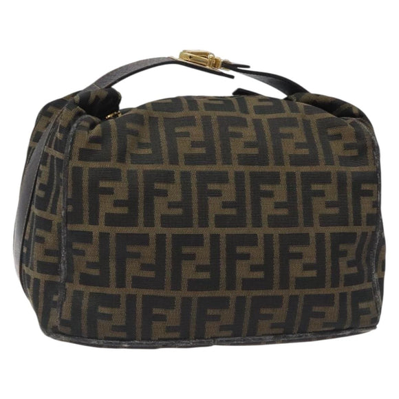 FENDI Zucca Canvas Vanity Pouch Black Brown gold Auth 131366