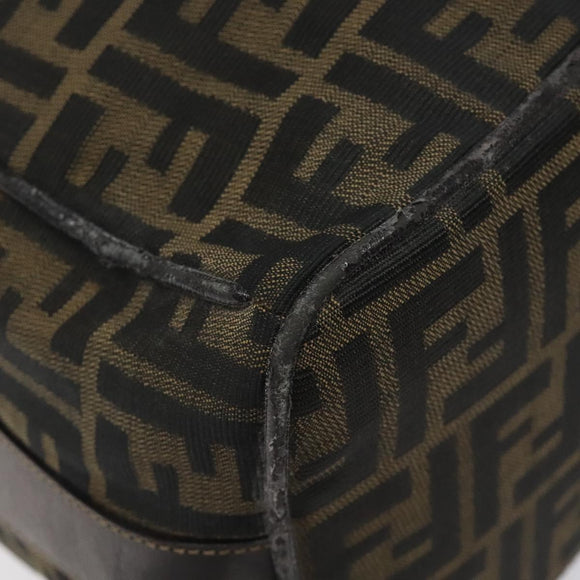 FENDI Zucca Canvas Vanity Pouch Black Brown gold Auth 131366