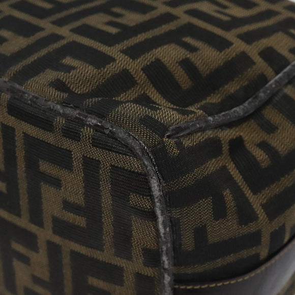 FENDI Zucca Canvas Vanity Pouch Black Brown gold Auth 131366