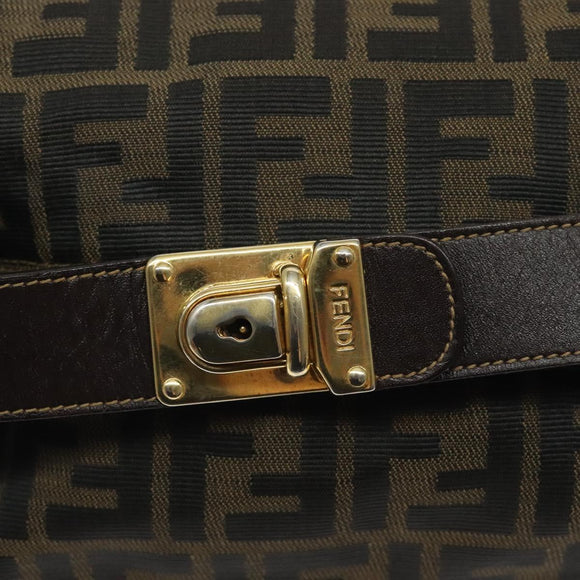 FENDI Zucca Canvas Vanity Pouch Black Brown gold Auth 131366