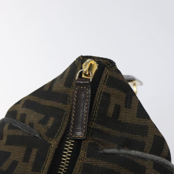 FENDI Zucca Canvas Vanity Pouch Black Brown gold Auth 131366
