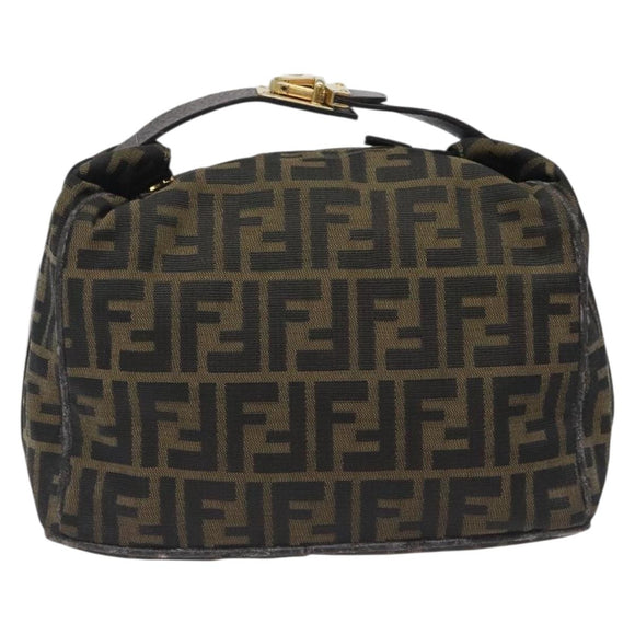 FENDI Zucca Canvas Vanity Pouch Black Brown gold Auth 131366