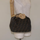 FENDI Zucca Canvas Vanity Pouch Black Brown gold Auth 131366-22