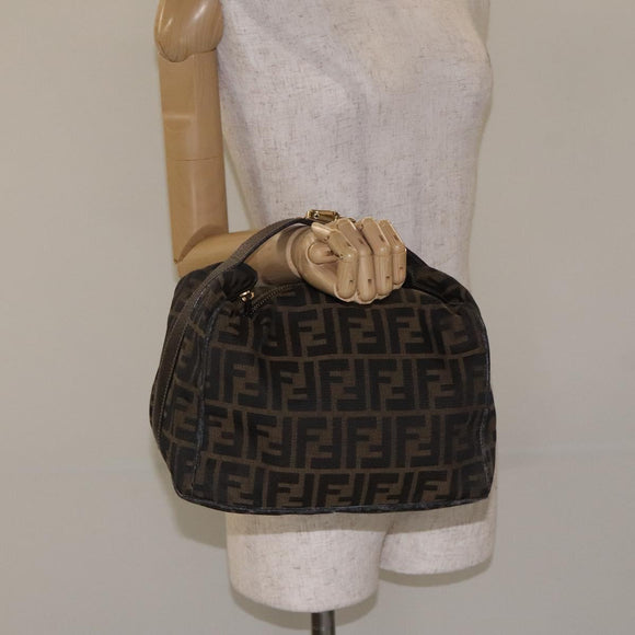 FENDI Zucca Canvas Vanity Pouch Black Brown gold Auth 131366