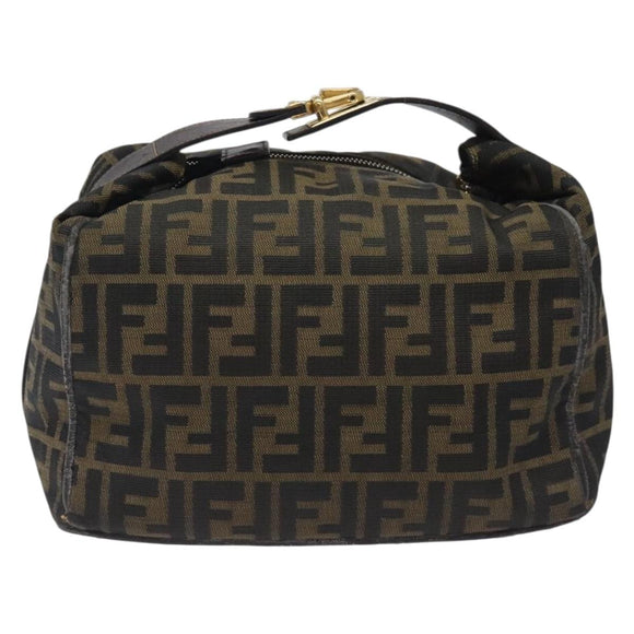 FENDI Zucca Canvas Vanity Pouch Black Brown gold Auth 131366
