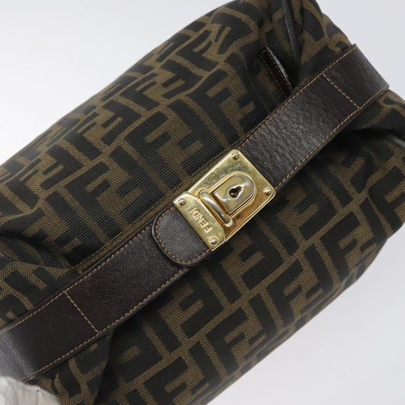 FENDI Zucca Canvas Vanity Pouch Black Brown gold Auth 131366