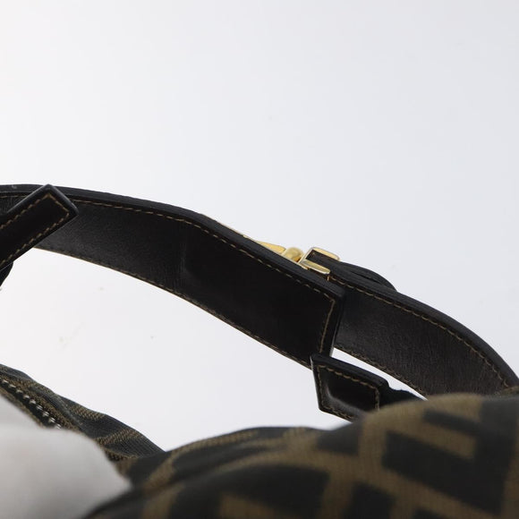 FENDI Zucca Canvas Vanity Pouch Black Brown gold Auth 131366