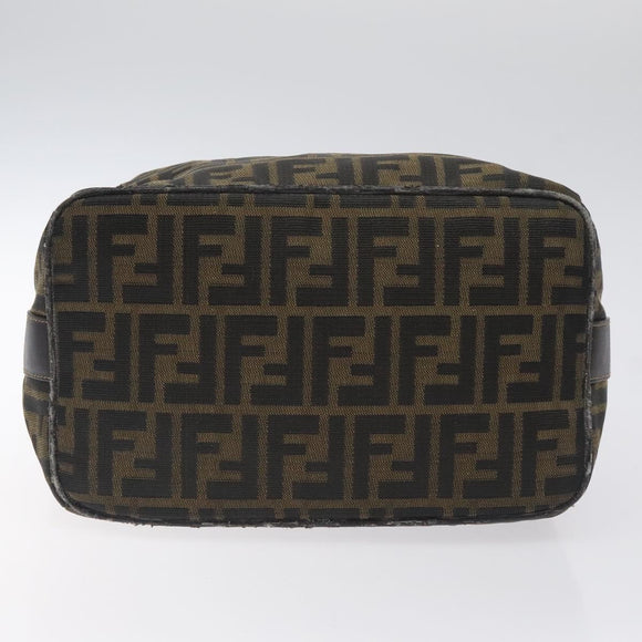 FENDI Zucca Canvas Vanity Pouch Black Brown gold Auth 131366