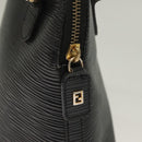 FENDI Hand Bag Leather 2way Black Gold Auth 131367-10