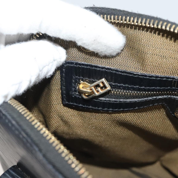 FENDI Hand Bag Leather 2way Black Gold Auth 131367