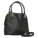 FENDI Hand Bag Leather 2way Black Gold Auth 131367-1
