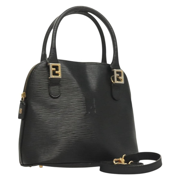 FENDI Hand Bag Leather 2way Black Gold Auth 131367