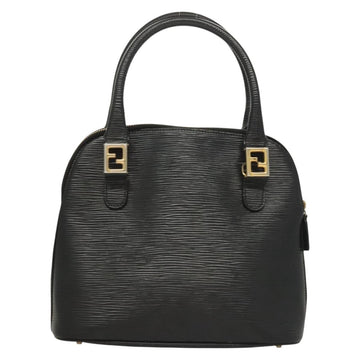 FENDI Hand Bag Leather 2way Black Gold Auth 131367 - 0