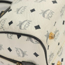 MCM Logogram Vicetos Boston Bag PVC Leather 2way White Gold Auth 131369-8