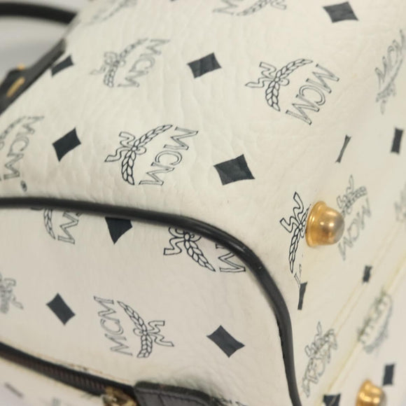 MCM Logogram Vicetos Boston Bag PVC Leather 2way White Gold Auth 131369