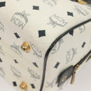 MCM Logogram Vicetos Boston Bag PVC Leather 2way White Gold Auth 131369-17