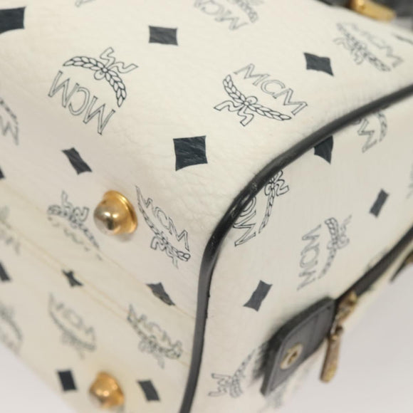 MCM Logogram Vicetos Boston Bag PVC Leather 2way White Gold Auth 131369