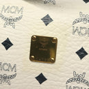 MCM Logogram Vicetos Boston Bag PVC Leather 2way White Gold Auth 131369-10