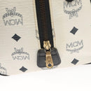 MCM Logogram Vicetos Boston Bag PVC Leather 2way White Gold Auth 131369-18