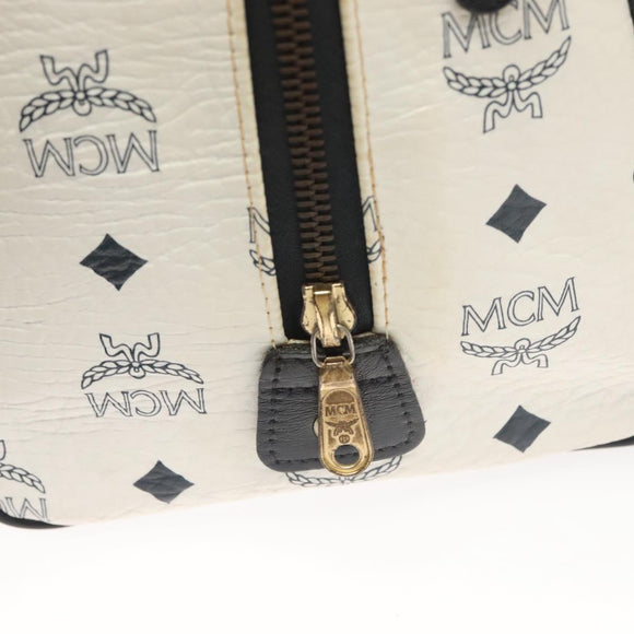 MCM Logogram Vicetos Boston Bag PVC Leather 2way White Gold Auth 131369