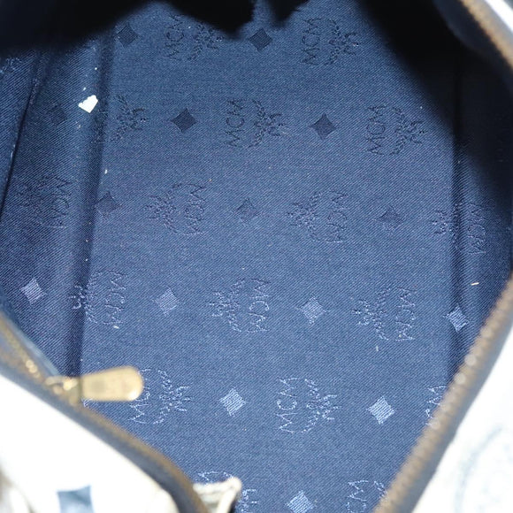 MCM Logogram Vicetos Boston Bag PVC Leather 2way White Gold Auth 131369