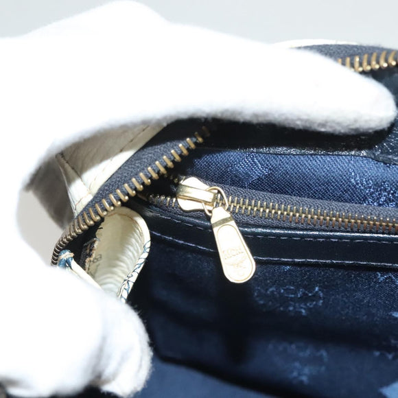 MCM Logogram Vicetos Boston Bag PVC Leather 2way White Gold Auth 131369