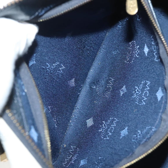 MCM Logogram Vicetos Boston Bag PVC Leather 2way White Gold Auth 131369