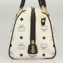 MCM Logogram Vicetos Boston Bag PVC Leather 2way White Gold Auth 131369-4