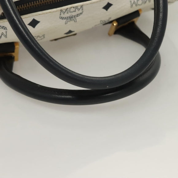 MCM Logogram Vicetos Boston Bag PVC Leather 2way White Gold Auth 131369