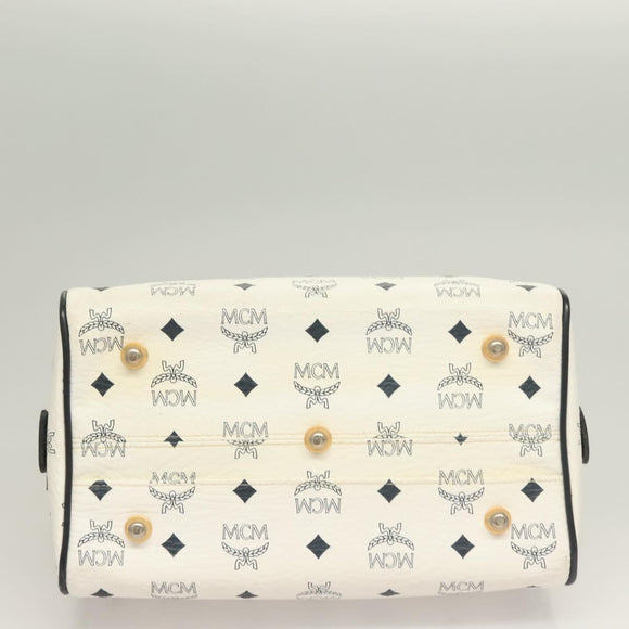 MCM Logogram Vicetos Boston Bag PVC Leather 2way White Gold Auth 131369