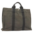 HERMES Fourre Tout MM Hand Bag Canvas Gray Silver Auth 131380-1