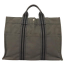 HERMES Fourre Tout MM Hand Bag Canvas Gray Silver Auth 131380-13