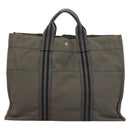 HERMES Fourre Tout MM Hand Bag Canvas Gray Silver Auth 131380-2