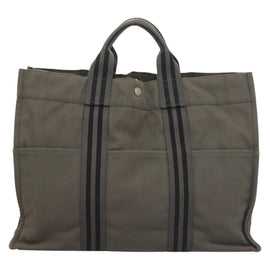 HERMES Fourre Tout MM Hand Bag Canvas Gray Silver Auth 131380 - 0