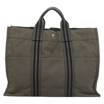 HERMES Fourre Tout MM Hand Bag Canvas Gray Silver Auth 131380 - 0