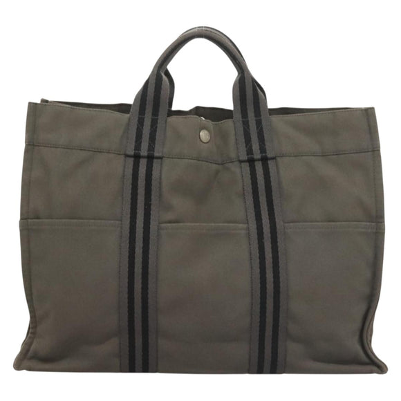 HERMES Fourre Tout MM Hand Bag Canvas Gray Silver Auth 131380